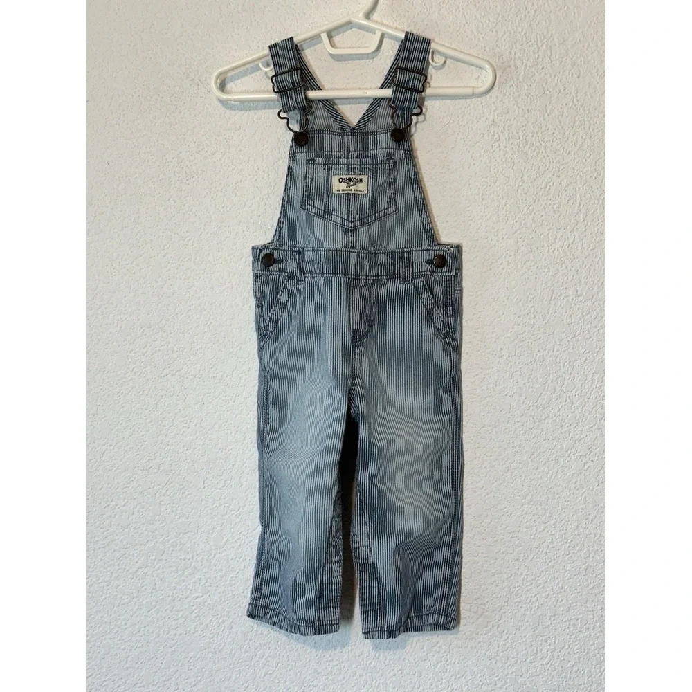 OSHKOSH b'gosh Bib Overall Blue Striped Railroad‎ Vestbak 12 Months